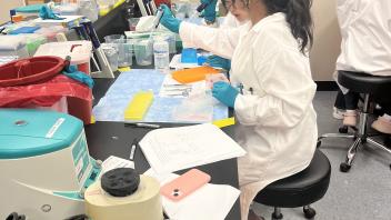 UC Davis pre-college students pipetting in the DNA lab