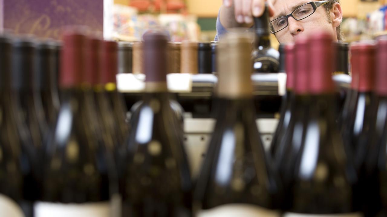 wine bottles on shelf