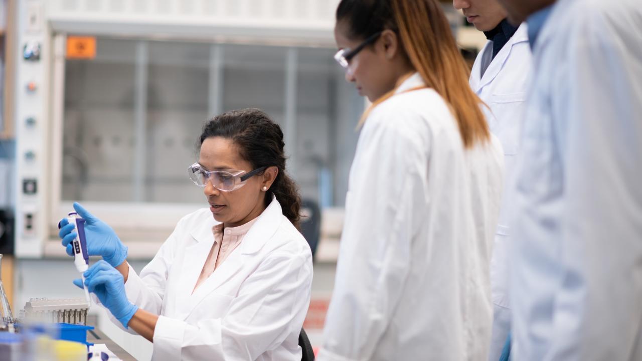 scientists in lab working with pipette