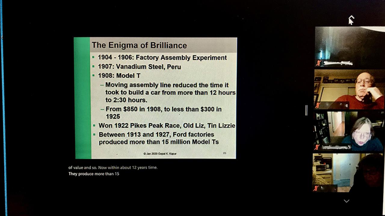 Here's a screenshot from our online session of Enigma of Brilliance. Screenshot from online session of an OLLI course