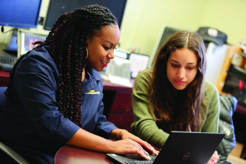 image of advisor working with student at desk with laptop